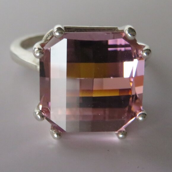 Huge Lab Pink Garnet With Rare Erbium Metal Pink Padparadscha Color Change Ring - Picture 8 of 17